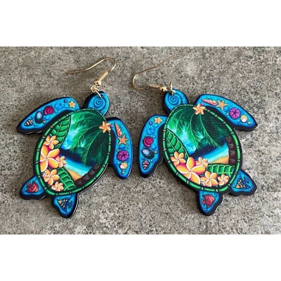 5/$20 Summertime Beach Sea Turtle Dangle Earrings Caribbean Style - Picture 1 of 4